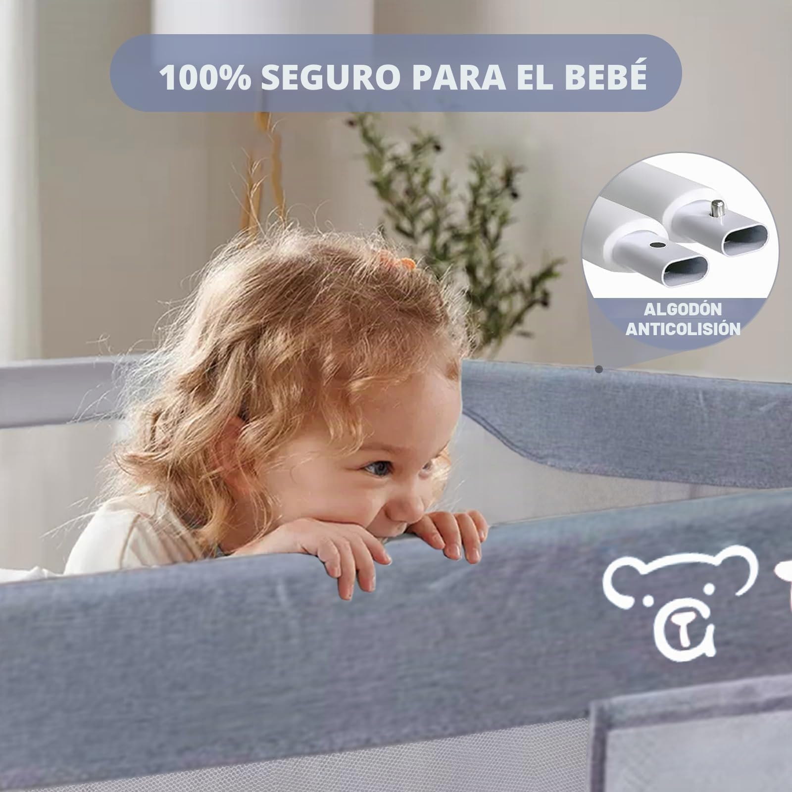 G TALECO GEAR Barrera para cama de 200 x 66 cm, barrera de cama para niños pequeños, protección contra caídas estable para niños y niñas, gris (1 pieza)