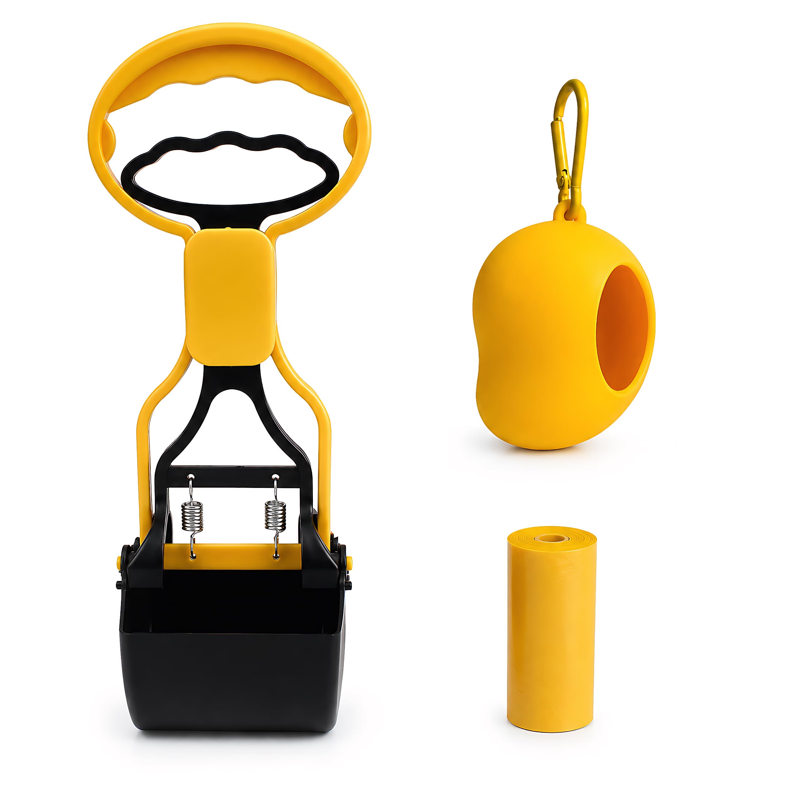 Qoibraze Portable Dog Pooper Scooper with Poo Bags and Bag Holder, Yellow