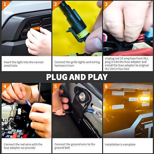 Miniatura 8 de Luces LED ámbar para parrilla delantera Toyota Tacoma TRD PRO 2016-2023 con fusible (4 luces LED de parrilla, amarillo ámbar)