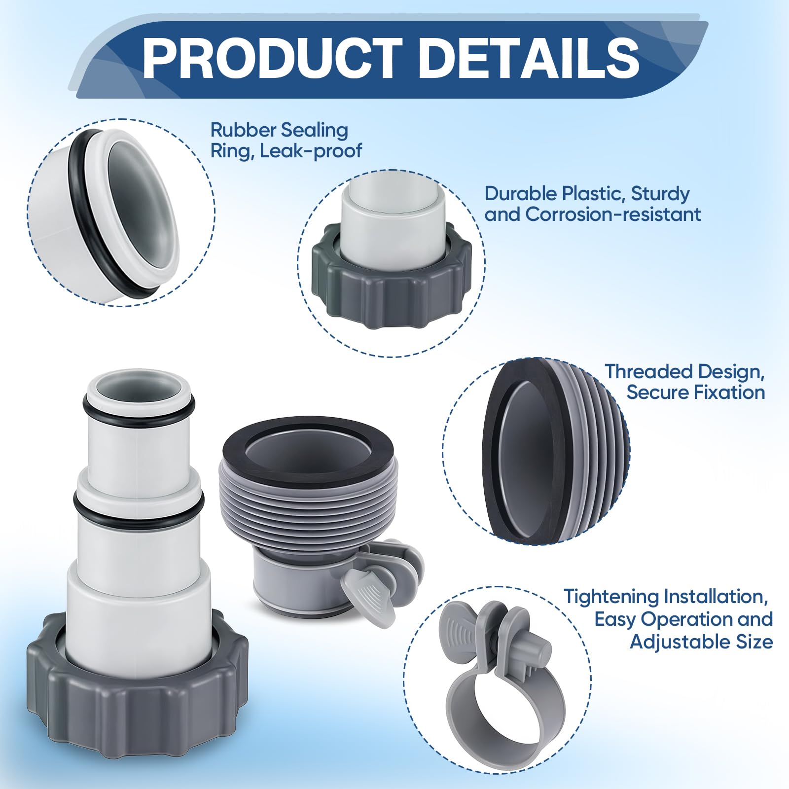 Poolschlauch Adapter Set, 4 Stück Schlauchadapter Pool Schlauch Adapter mit Gewinde, Pool Adapter A und Type B für Intex Pool Schlauchadapter für Pumpe, für Ø 32 und 38 mm Pool-Schlauch