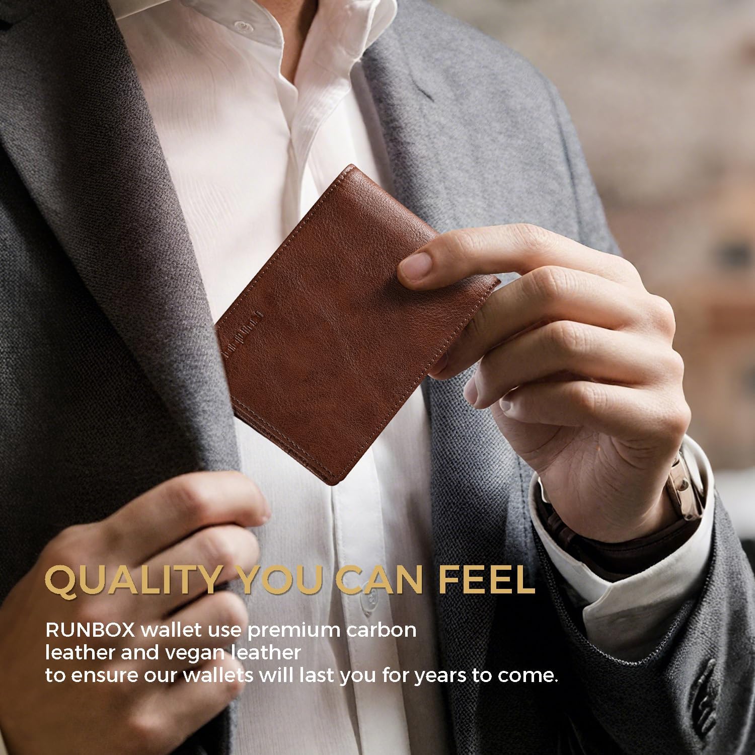 RUNBOX Wallet for Men Bifold RFID Blocking Wallets with 2 ID Window 14 Card Holders 1 cash pocket 1 Gift Box - Image 5