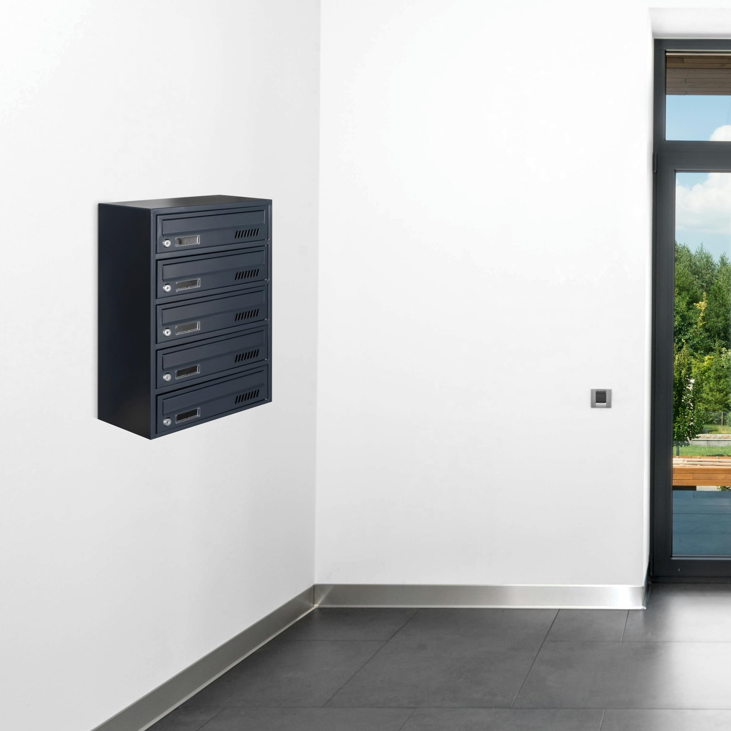 Sistema de 5 buzones para Correo condominiales 25cm Profundidad Antracita | Módulo de buzones, uso en interiores, adecuado para documentos A4, acero galvanizado, 2 llaves incluidas