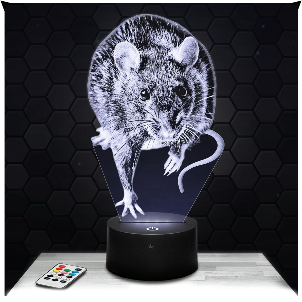 Lampephoto.fr - Rat 3D Lamp Animal Touch Night Light Led, 3D Hologram Effect, Christmas Birthday Gift Idea for Boy or Girl, Room Decoration Object