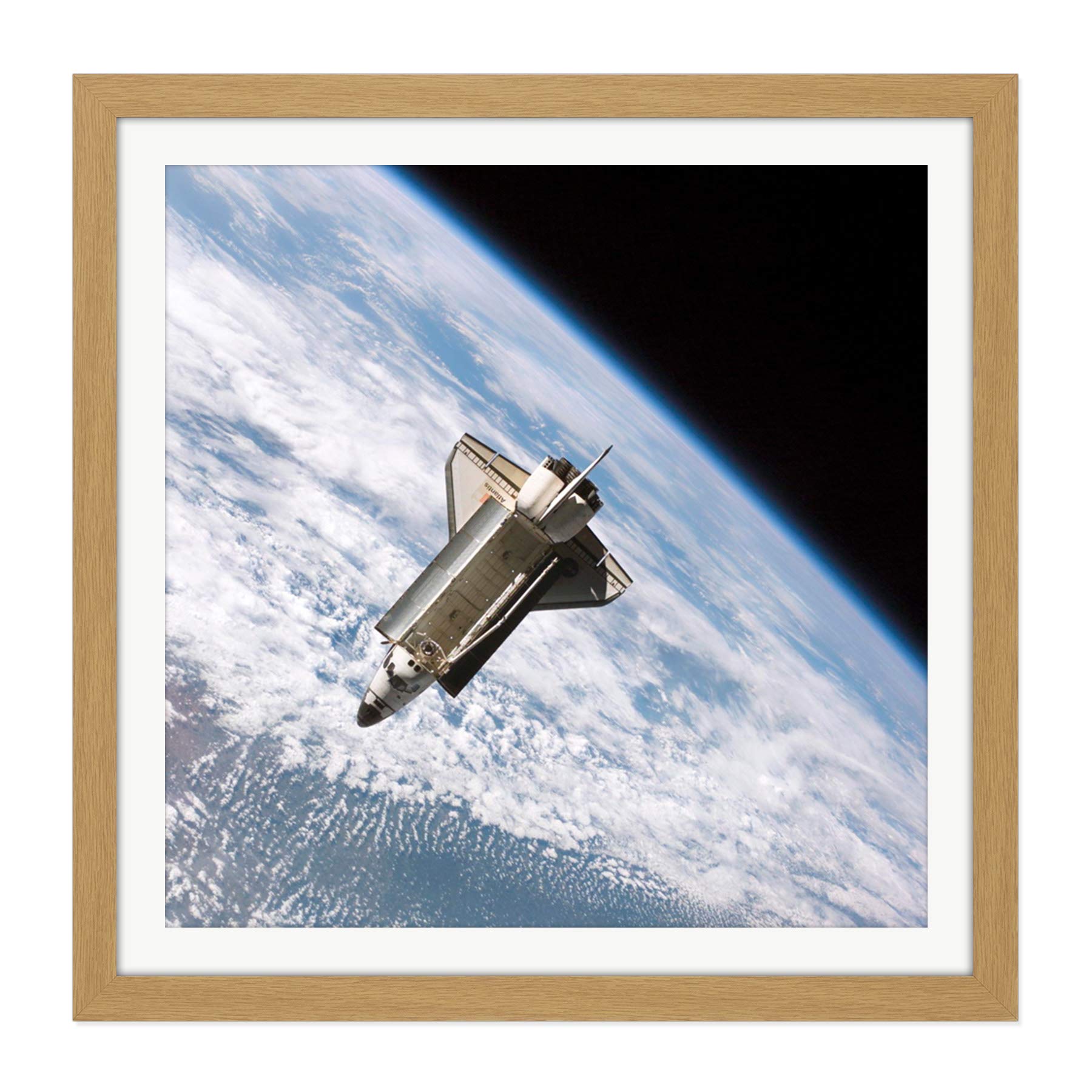 Space NASA Shuttle Atlantis Over Earth Photo Square Wooden Framed Wall Art Print Picture 16X16 Inch