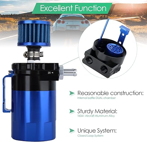 Miniatura 4 de Kit universal de captura de aceite para coche, tanque de depósito automotriz desconcertado polaco de 10.1 fl oz con respiradero de aluminio compacto