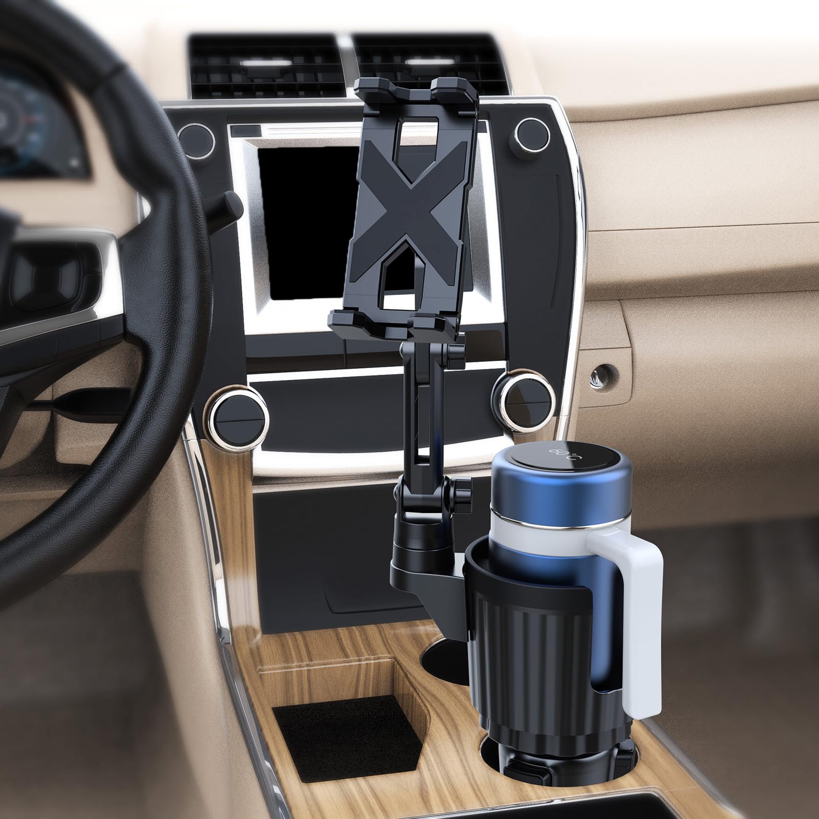 Soporte universal para portavasos de coche para teléfonos y dispositivos de 4.7 a 12.9 pulgadas, tamaño de pantalla con brazo móvil y soporte de teléfono de coche para taza