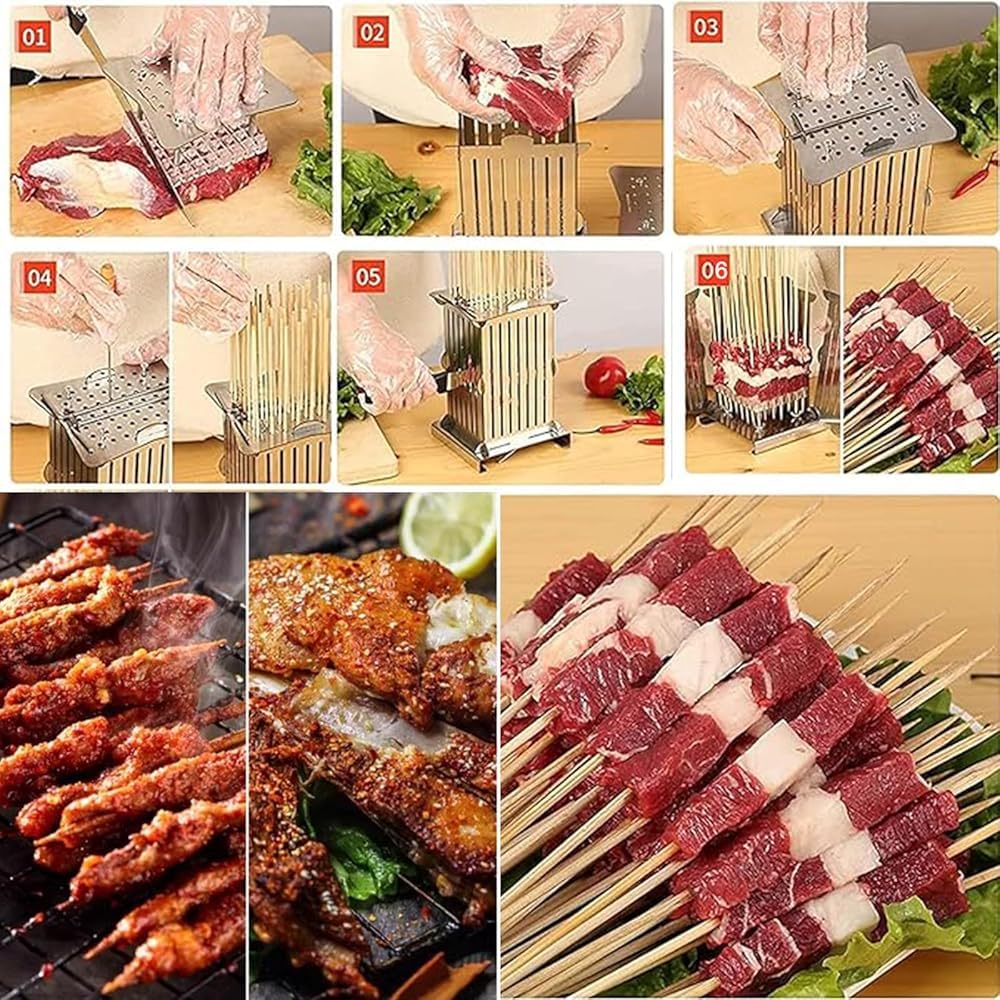 Machine à brochettes de barbecue – Outil de fabrication de kebab en acier inoxydable pour la maison et les cuisines commerciales, solution rapide de brochettes de viande