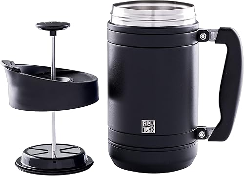 Miniatura 2 de BaseCamp - Prensa de café de acero inoxidable con aislamiento de doble pared, tecnología Bru-Stop, sin molidos en el café, tapa antiderrames