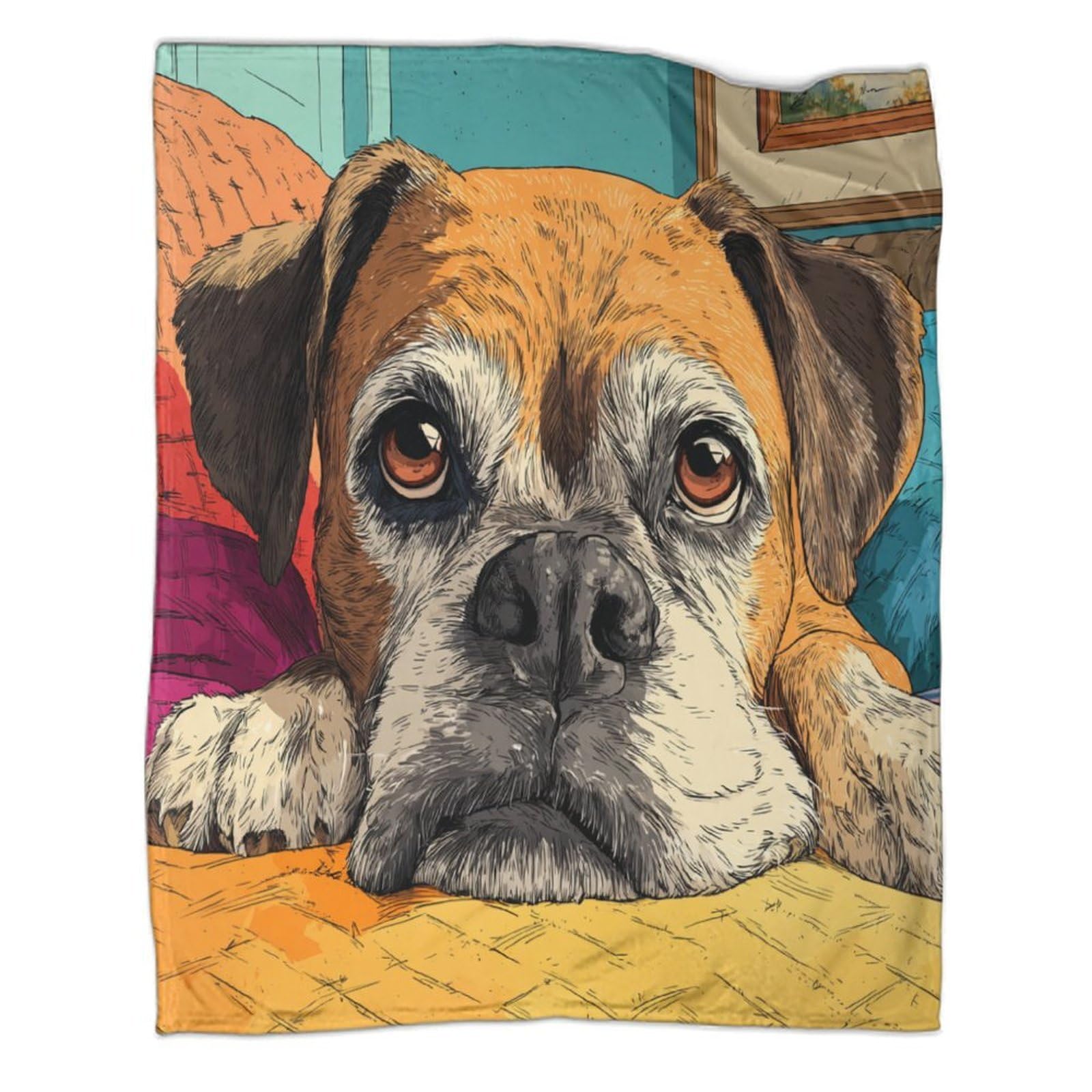 kaiyun Boxer Dog Illustration Throws,Soft And Warm Printed Flannel for Bed And Sofa 60x80inch(150x200cm)