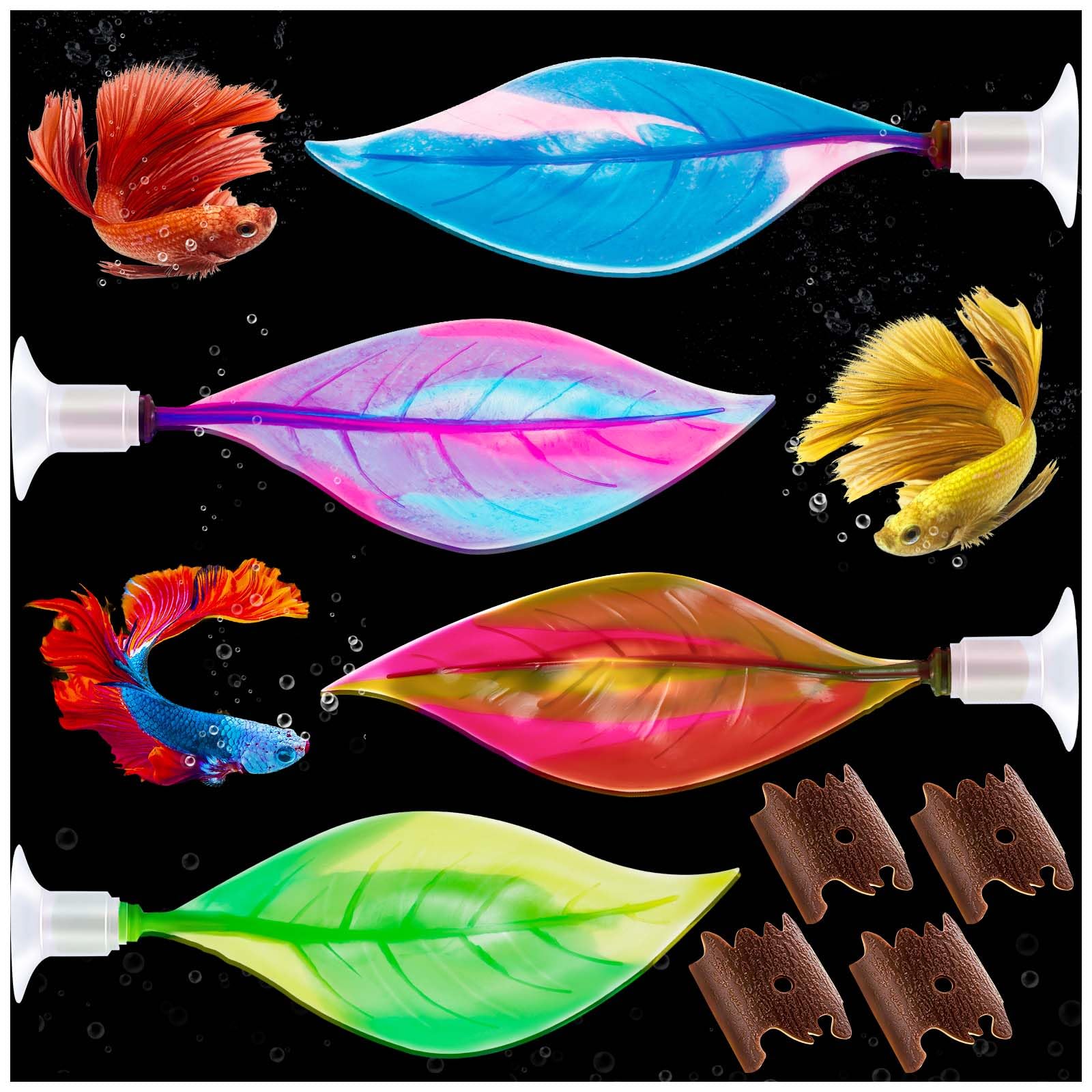 KVCSYAW 4 Pack Betta Fish Leaf Pad, Betta Hammock for Betta Fish to Rest, Lightweight and Realistic Resting Spot, Beta Tank Decorations for Fish Aquarium Comfortable and Safe