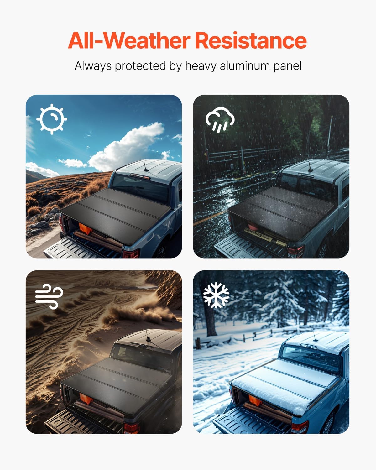 VEVOR Hard Tri-Fold Truck Bed Tonneau Cover, Compatible with 2016-2023 Toyota Tacoma, 5' (60.5") Bed, Only Fit 5.0' x 4.6' (60.5" x 55.0") Inside Bed, 400 lbs Load Capacity, LED Light, Quick Folding