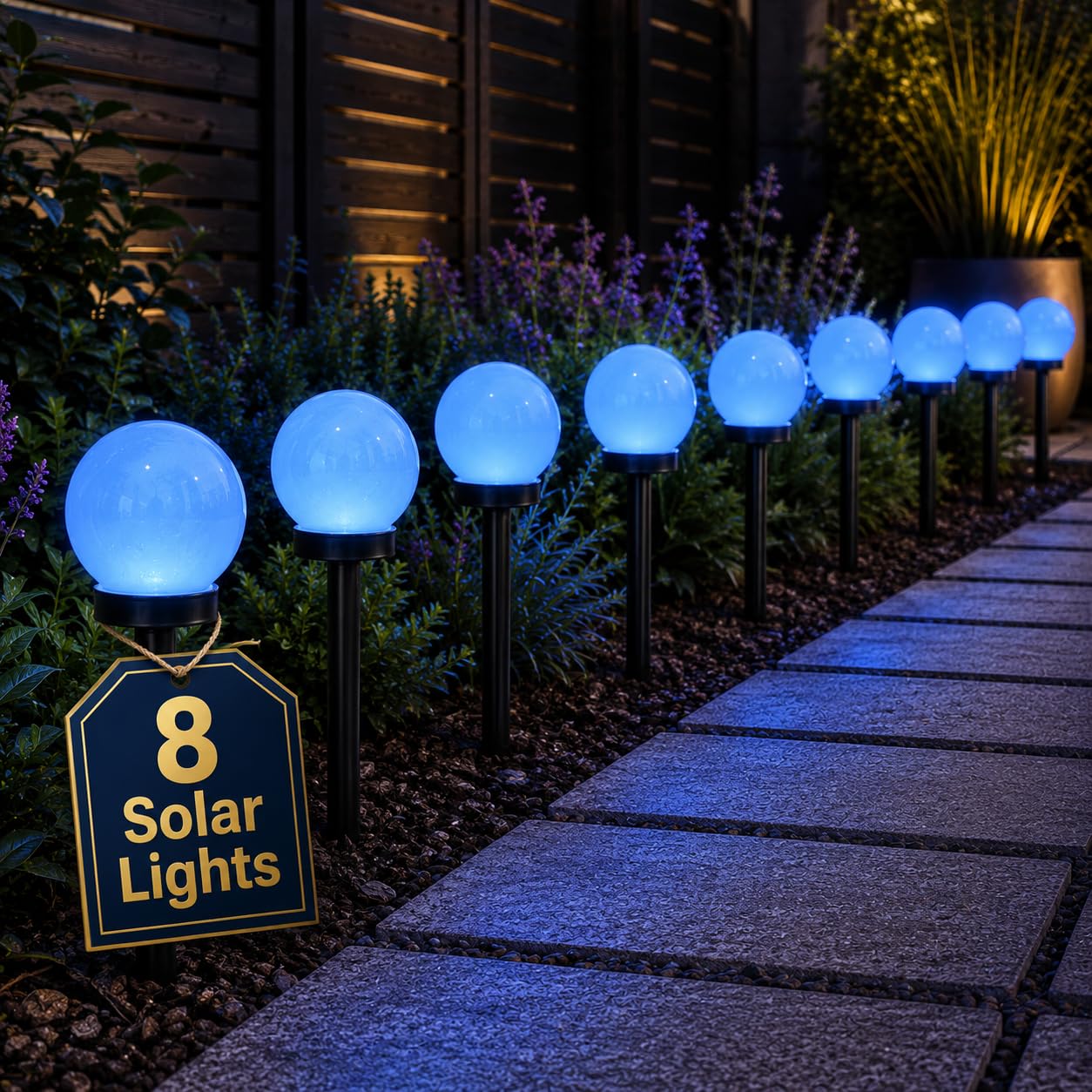 Garden Mile White 8 Solar Globe Stake Lights Blue Outdoor Garden Path Lights