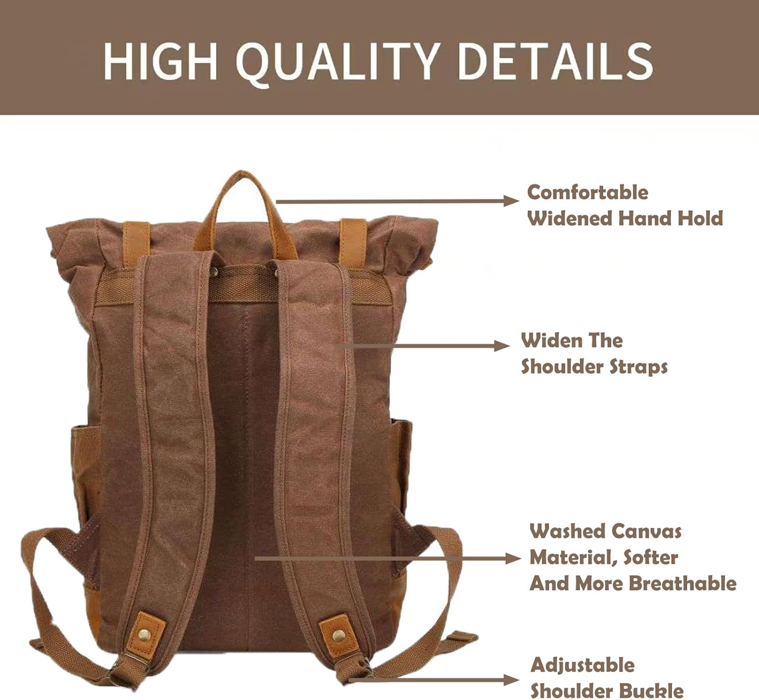 Waxed Canvas Leather Hiking Travel Waterproof Backpack for College Weekend Travel Fit 15in laptops (Coffee)