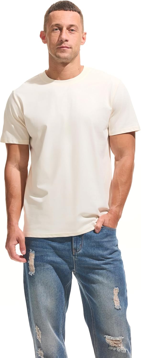 VEIISAR Men's Midweight Crew Neck T-Shirt - 210GSM Soft Cotton Blend, Regular Fit for Cooling Comfort - Image 2