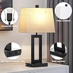 Cinkeda Table Lamp Set of 2 with USB C+A Ports & AC Outlet, Bedside Lamps, Modern Bedroom Lamps, Black Lamps for Night Stands Bedroom Living Room,Nightstand Lamp