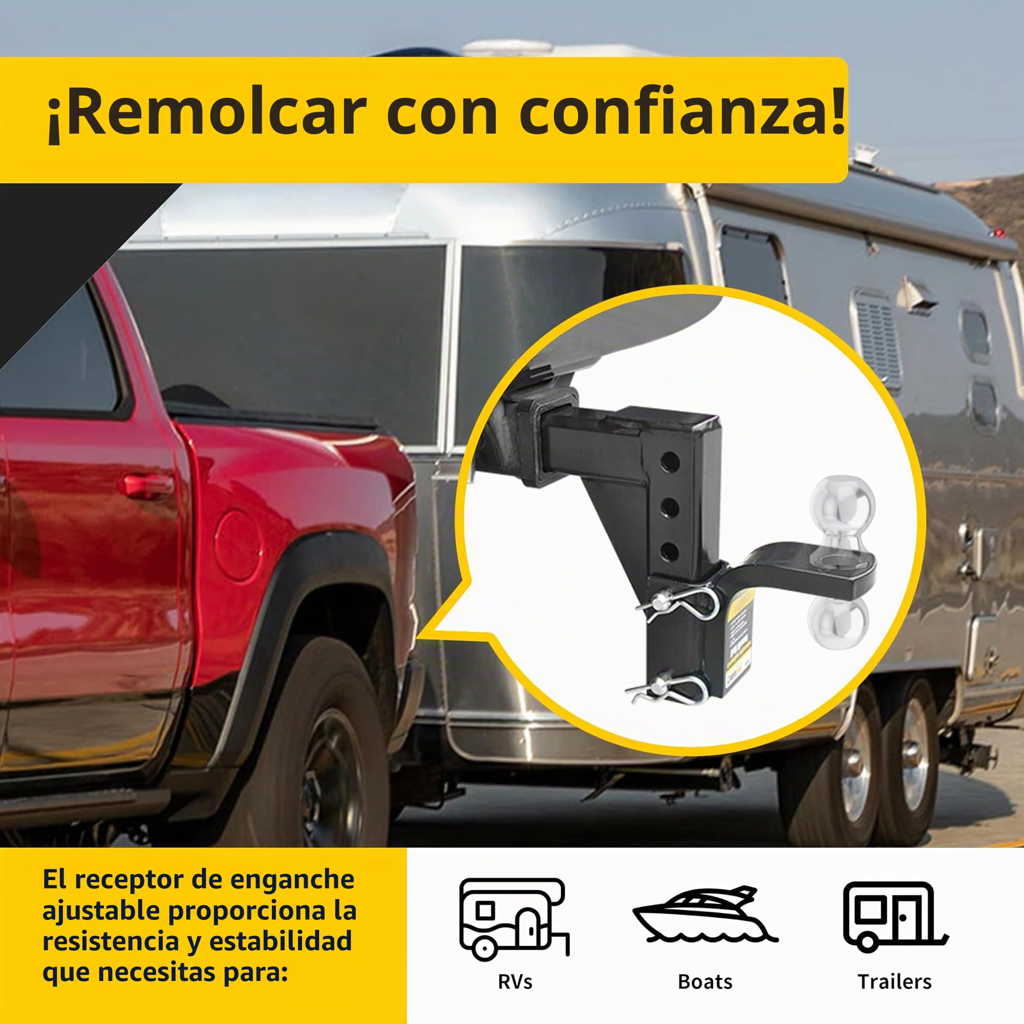 MAXXHAUL 70067 - Enganche de Remolque - Enganche de Remolque Ajustable de 8 Posiciones - 5000 Libras de Capacidad GTW, Color Negro