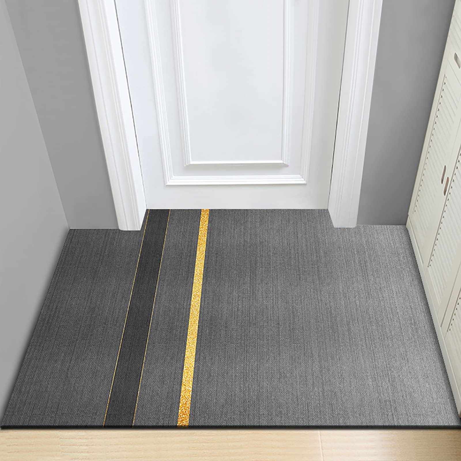 Tapis de couloir antidérapant pour cuisine, salon, design moderne et minimaliste, motif géométrique, gris, convient pour différents environnements