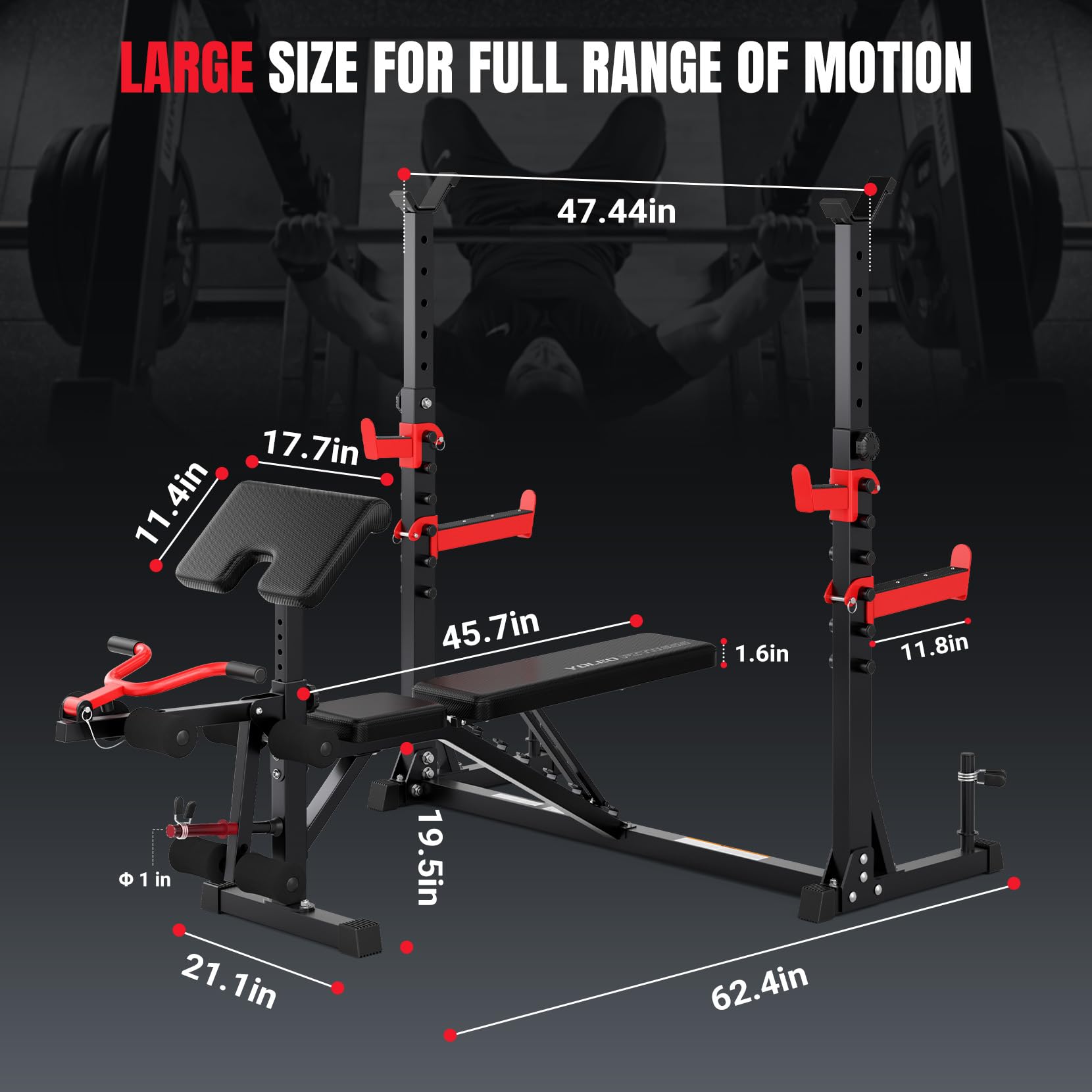 Olympic Weight Bench Set, Heavy Duty Bench Press Rack for Home Gym | 47.5" Wide Grip Fits 6-7ft Bar, Adjustable FID Bench with Leg Extension & Preacher Curl, 1980LBS ASTM for Full Body Strength