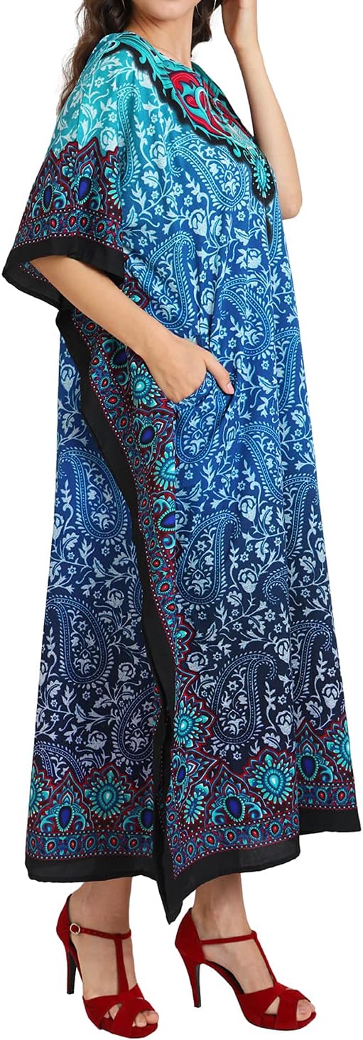 Miss Lavish London Long Kaftan Dress Women, Flowy Resort Wear, Maxi Plus Size Swim Coverup, Lightweight Summer Long Kaftan - Image 7