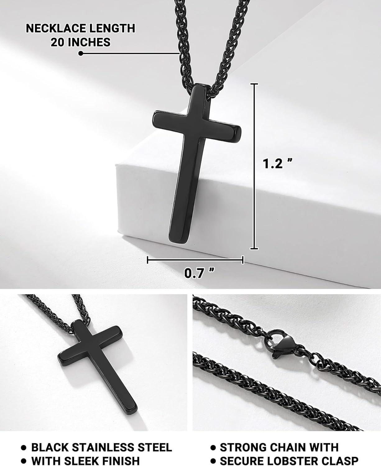 Cross Necklace for Boys, Gifts for Son Grandson Birthday Christmas Easter Graduation - Image 3