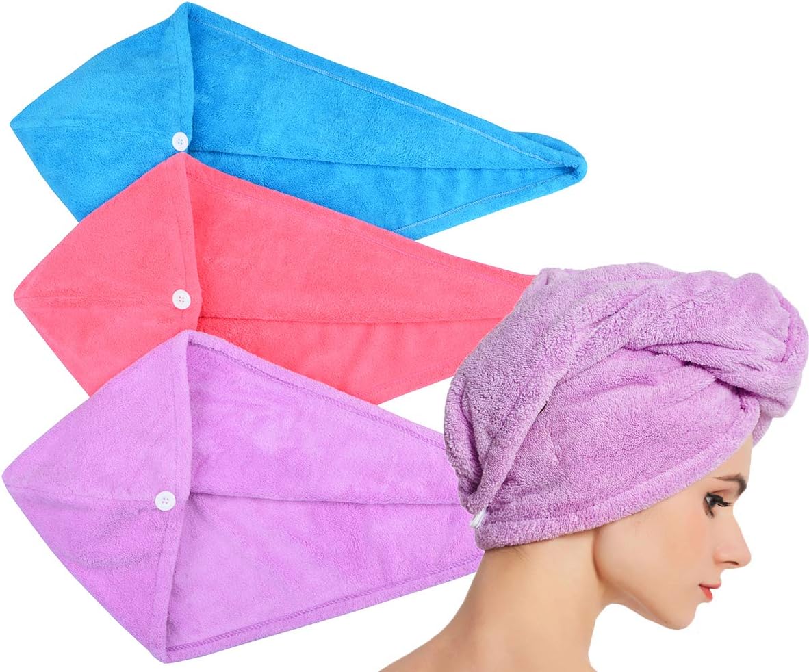 HOPESHINE Hair Towel Twist Women's Soft Shower Towels for Hair Turban Wrap Drying Head Towels Great Gift for Women (Blue+Purple+Rose Red 3-Pack)