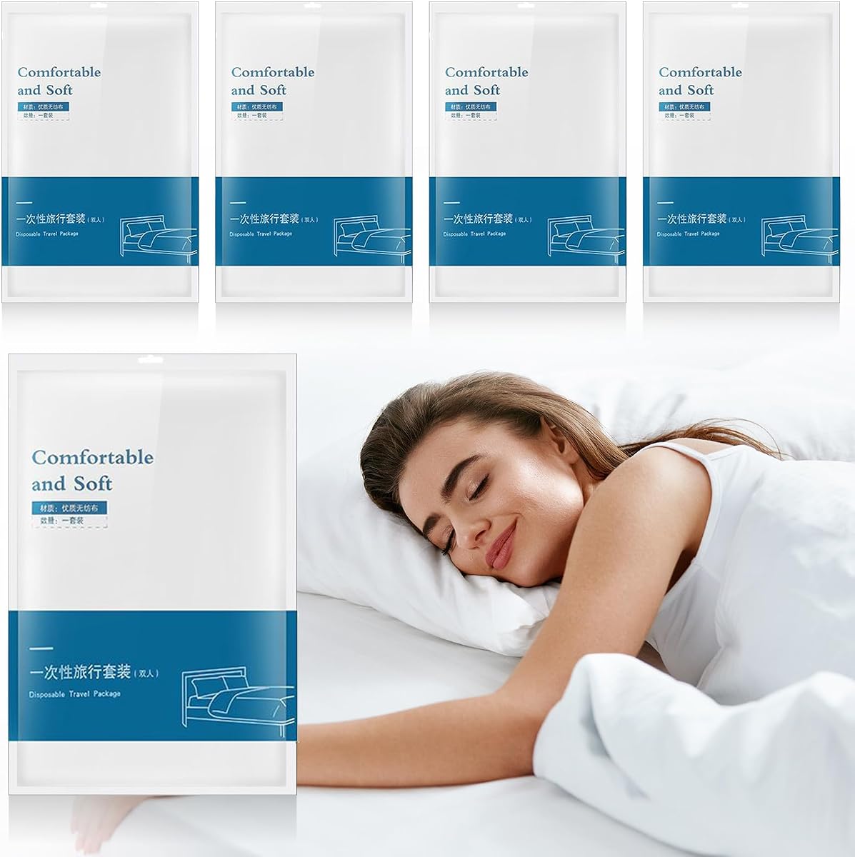Preboun 5 Sets Disposable Bed Sheets for Travel Queen Size | Disposable Sheet Set Include Bed Sheets Quilt Cover Pillowcases, Portable Soft White Cover for Hotel Business Spa Hospital