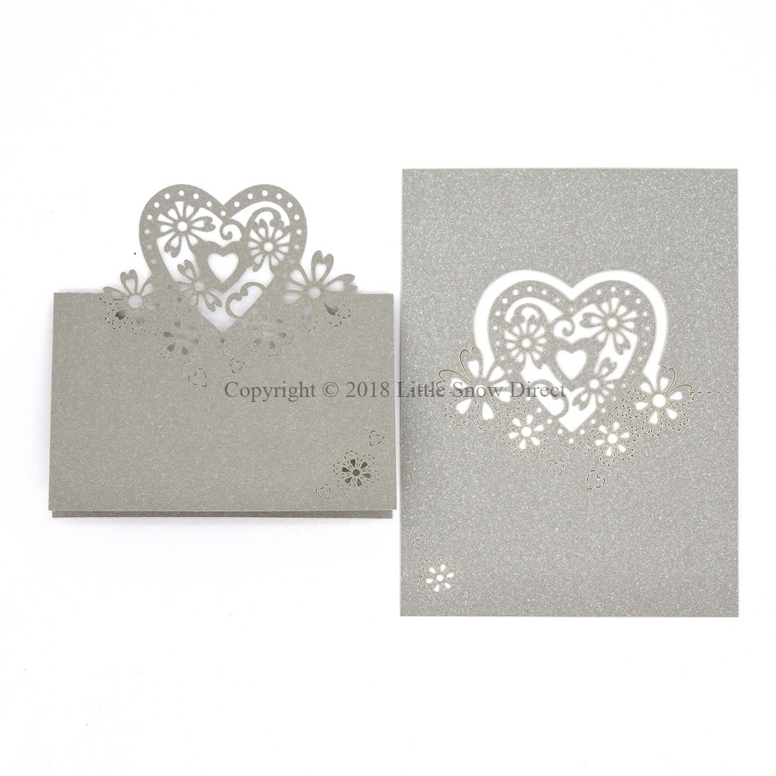 Little Snow Direct Wedding Party Name Place Cards For Table Decoration Pearlescent Laser Cut - 20pcs Love Heart - Silver Grey