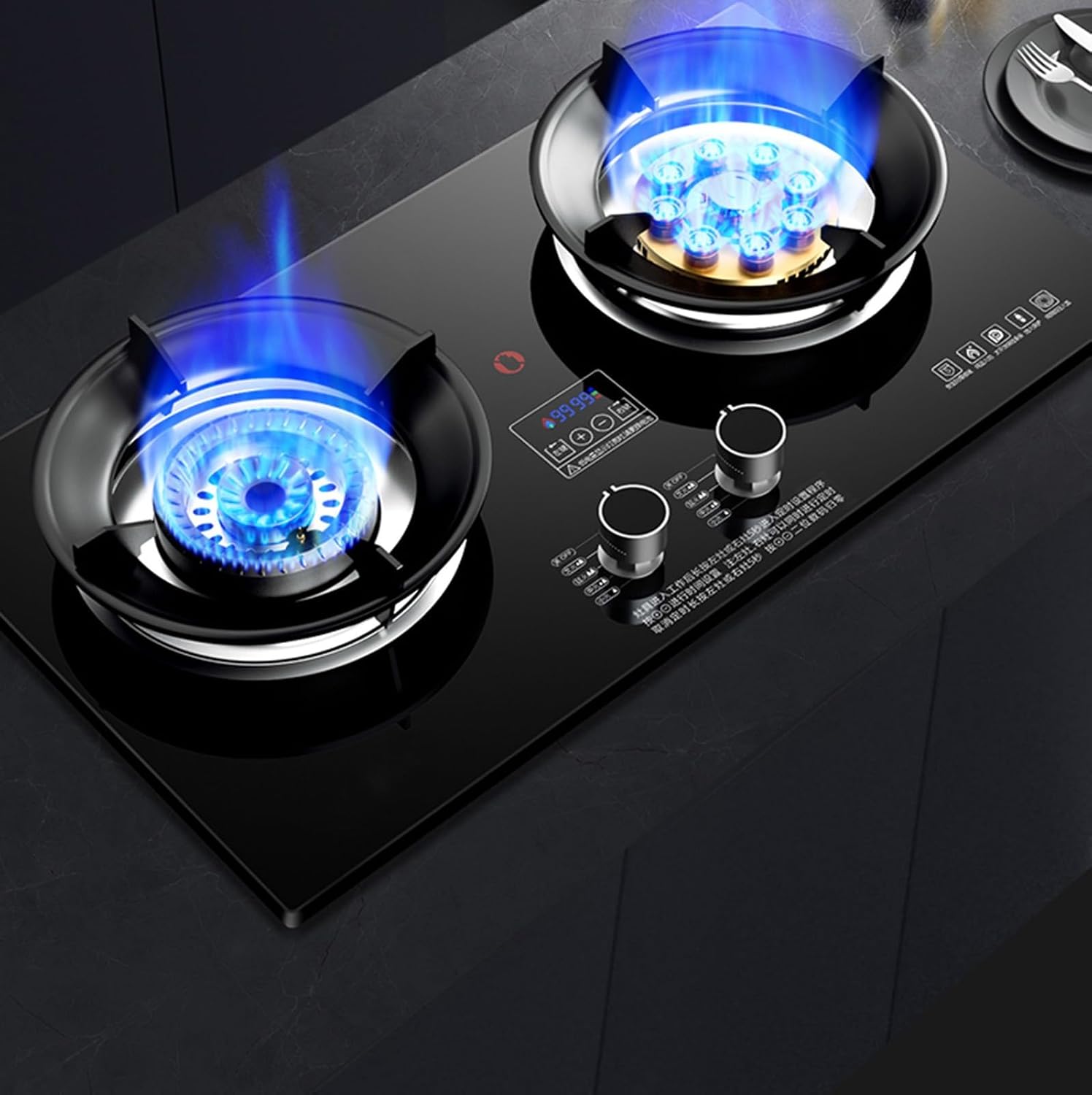 73cm Gas Stove 2 Burners Gas Stove Portable Gas Stove Tempered Glass Ignition Camping Dual Burner LPG/Natural Gas, 5.2KW(LPG)