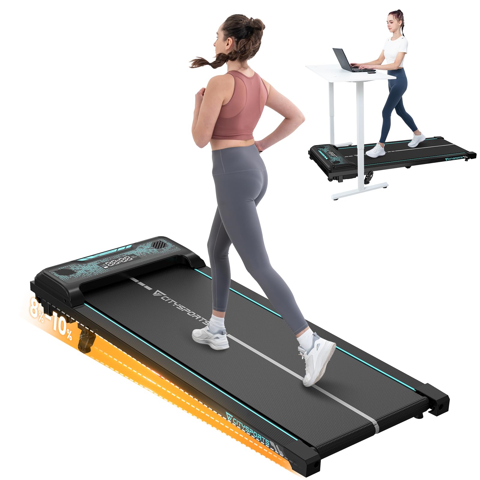 CITYSPORTS Tapis de Course Électrique Inclinable 8–10% 1–6 km/h avec Écran LED Télécommande Pliable