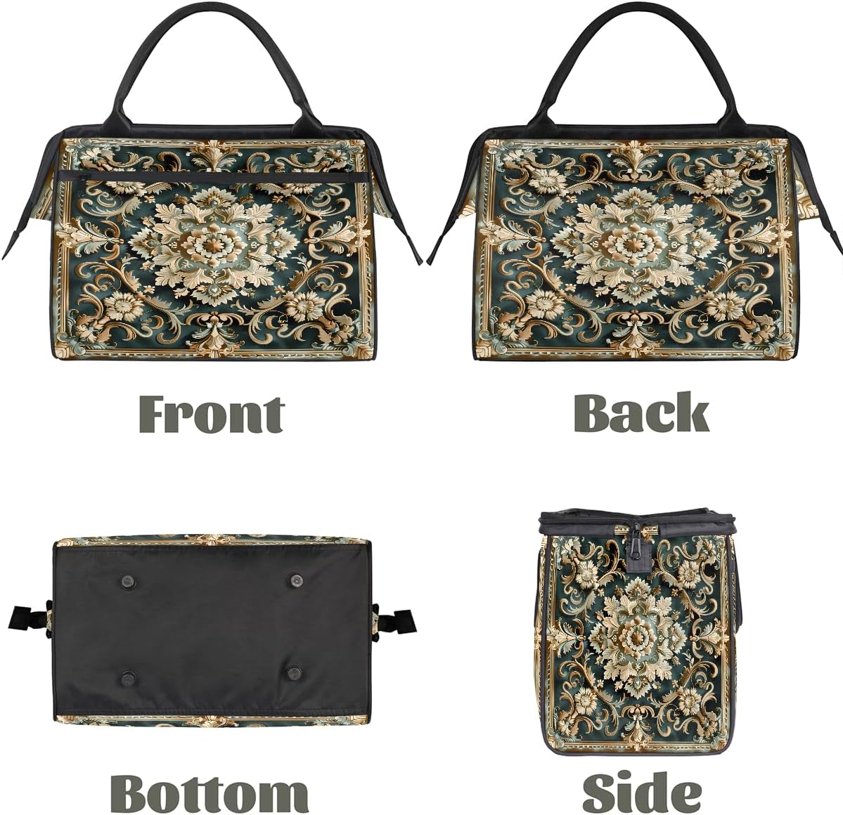 Travel Duffle Bag, Tile Flowers Ornament Overnight Weekender Tote Bag for Women Men Waterproof Carry On Luggage with Zipper Lightweight Sport Gym Bag for Traveling Yoga Camping Traveling Gifts - Image 5