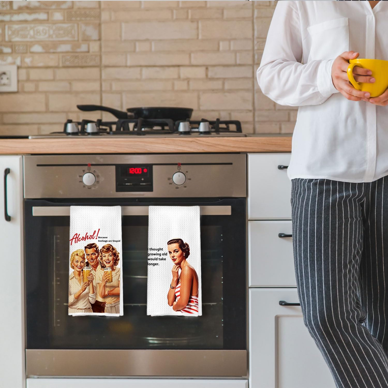 Funny Alcohol Kitchen Towels Set - Beer Cocktail Waffle Decorative Dish Towels, Alcohol Gifts for Women Hand Towel Tea Towel for Bar Cart Decor, 16x24 Inches - Image 4