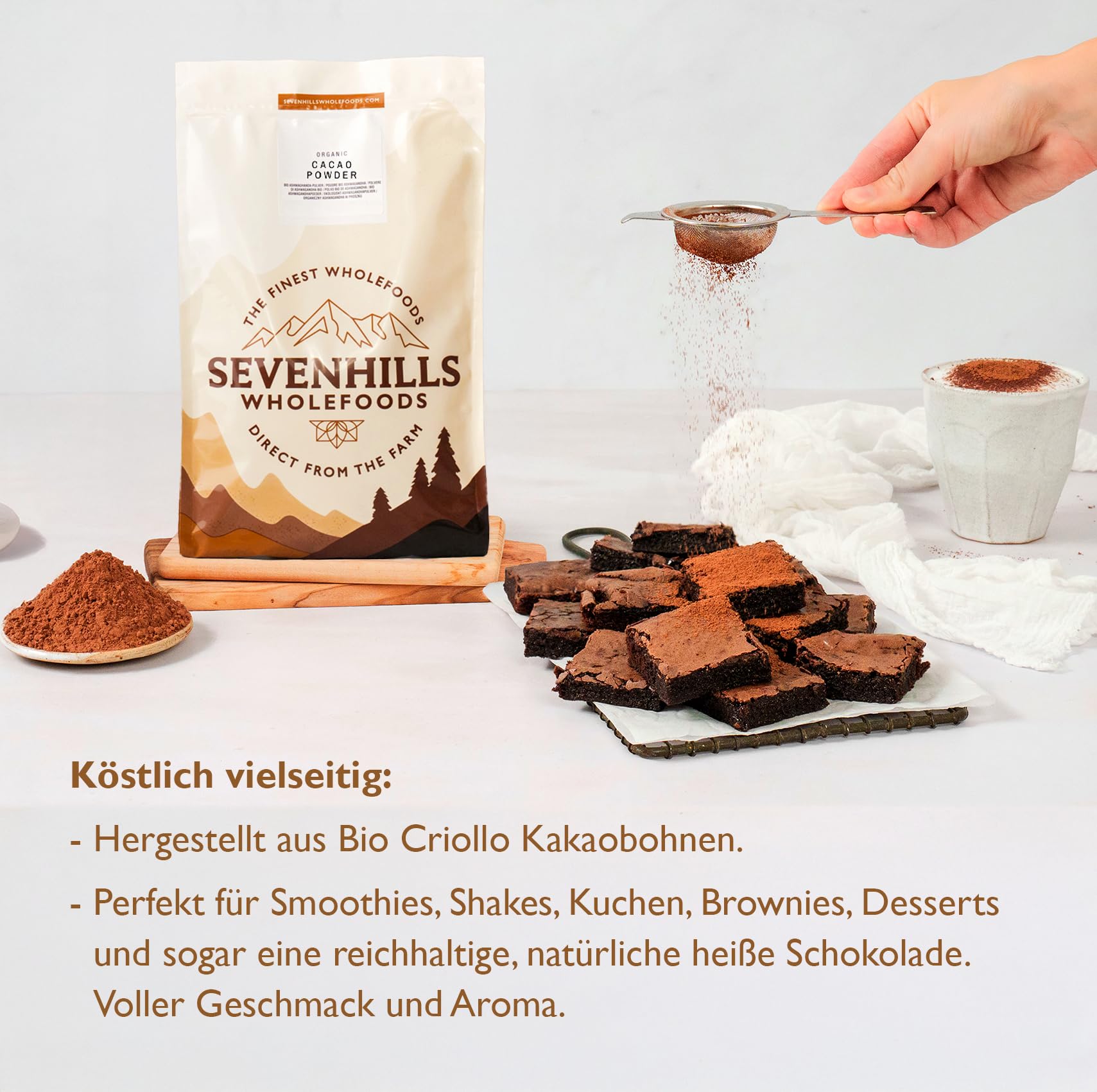 Sevenhills Wholefoods Bio Kakaopulver 1.8kg, Rein und Natürlich, aus Premium Roh Kakaobohnen, nicht alkalisiert/ungesalzen