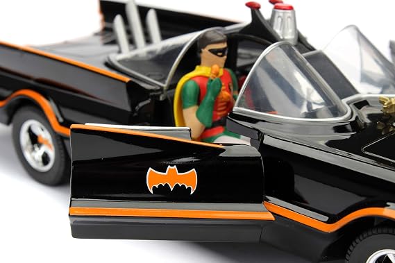 Jada, 253215001, Batman 1966 Classic Batmobile 1:24, 7 cm Figure, Rubber Wheel, Licensed, Die-cast(Metal), Batman 1966 Classic Batmobile