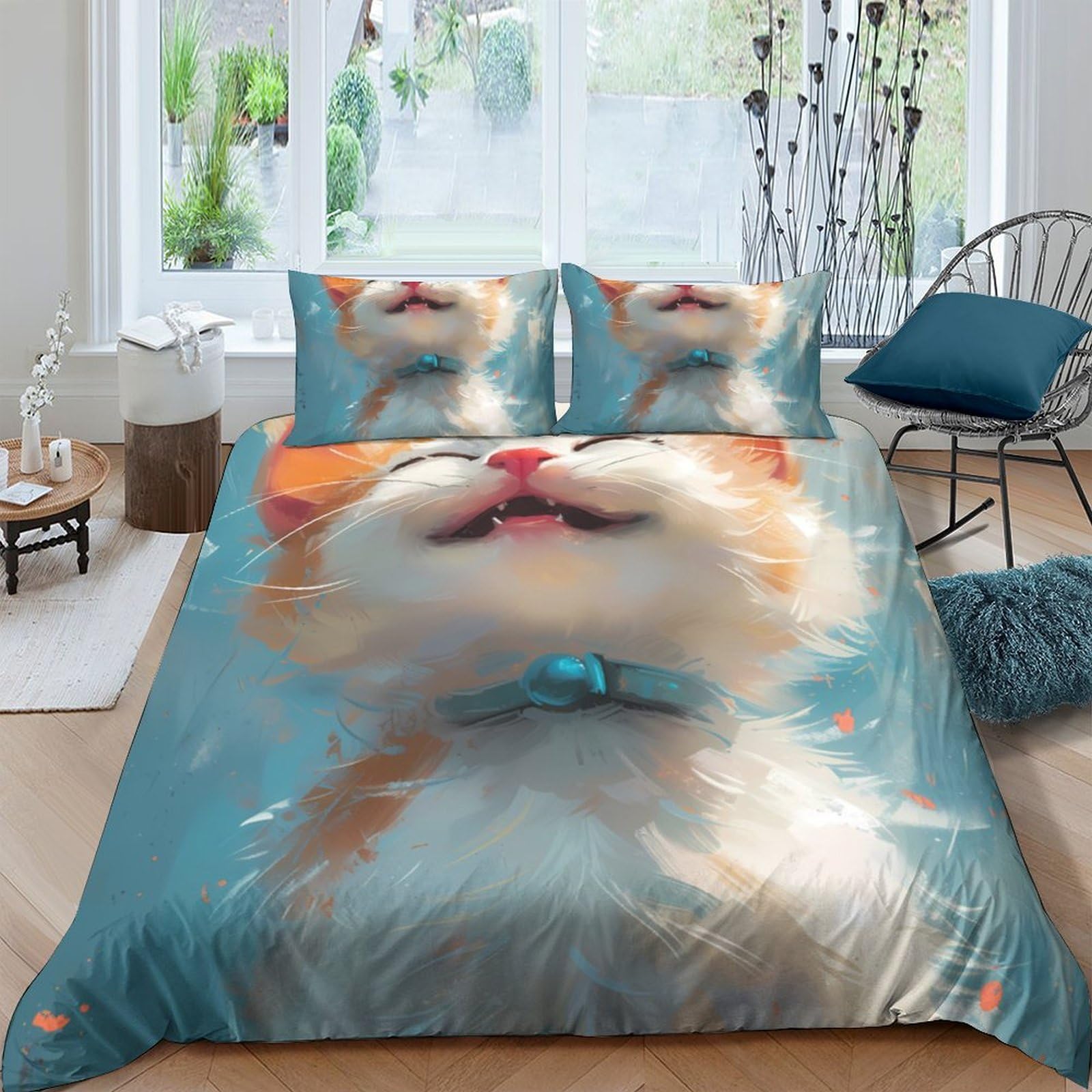 Ctjqhvkz Style-6 3D Printed Cute Cat Fitted Sheet Microfiber Soft Orange White Kitten Bed Cover For Bedroom Dorm Decor Easy Care Single（135X200cm）