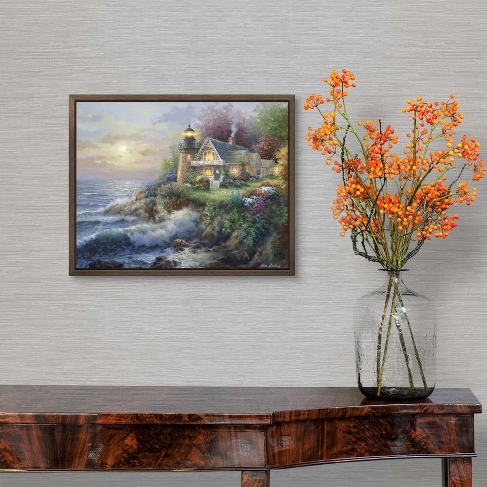 CANVAS ON DEMAND Guardian of the Sea Walnut Float Framed Canvas Wall Art Print by Nicky Boehme, Contemporary, Home Decor, Ocean Artwork,14" x11in