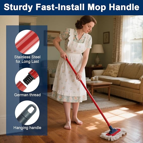 Replacement Handle for Vileda Turbo Mops, 4 Sections: Adjustable Stainless Steel Mop Pole Floor Cleaning Accessories