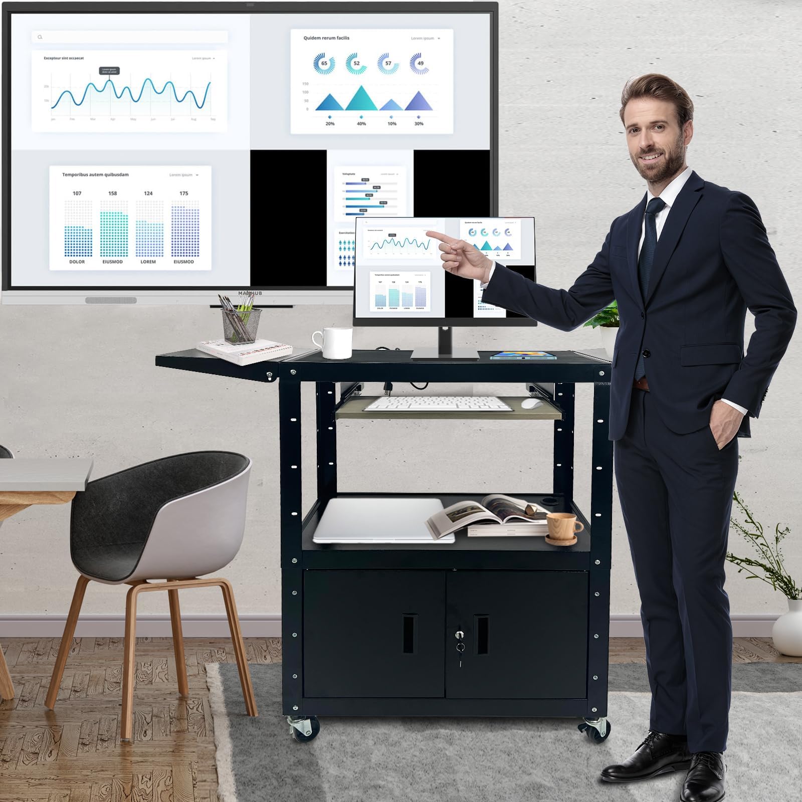 KodMtiz Mobile AV Cart With Locking Cabinet & Wheels, Heavy - View #10