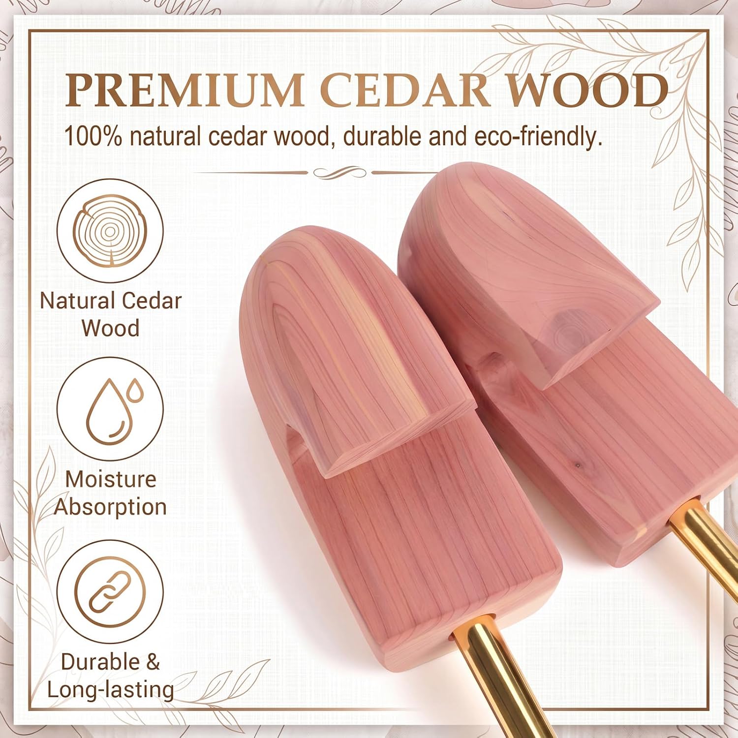 Novabright Cedar Shoe Trees for Men (us 10–11, Size L), 2 Pairs Wooden Shoe Stretcher Trees with 2pcs 13.78 Inches Wooden Shoe Horns, Adjustable Shoe Stretcher & Shoe Care Accessories