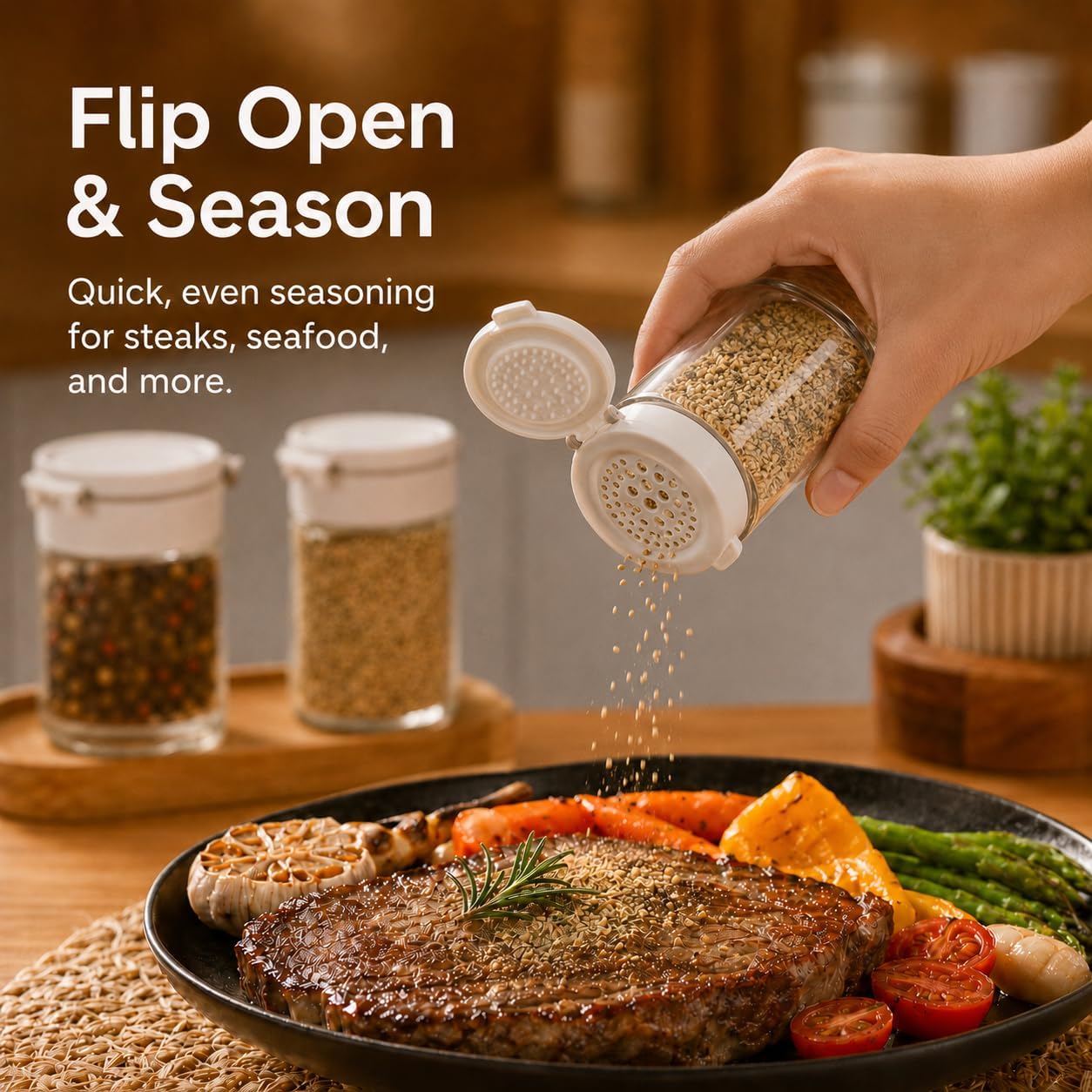 2-Pack Anti‑Clog Glass Spice Shakers w/Cleaning Pins, Seasoning Jars