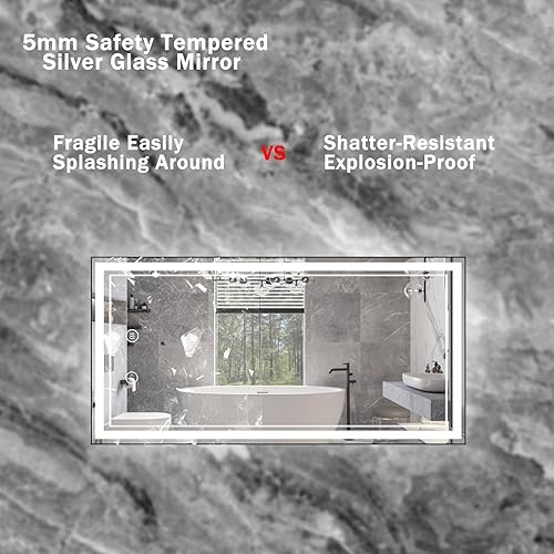 Miniatura 7 de Espejo de baño LED de 30 x 18 pulgadas con luces enmarcadas, espejo LED para baño, retroiluminado y frontal iluminado, marco de aluminio cuadrado