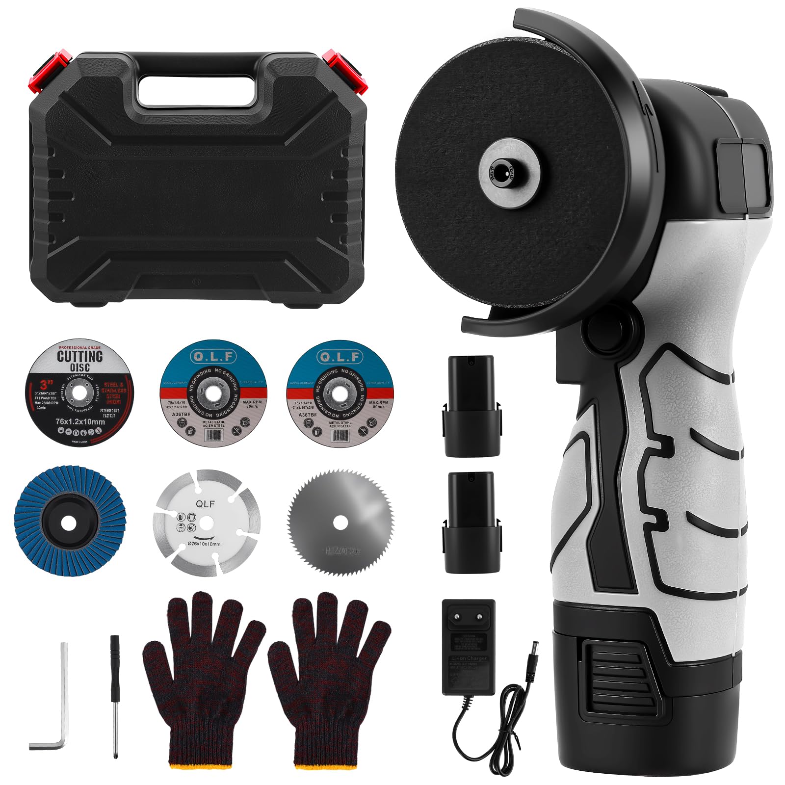 Mini smerigliatrice angolare da 16,8 V, batteria Mini Flex con 2 batterie da 2000 mAh, 19800 giri/min, 6 x 76 mm, set professionale per smerigliatrice angolare a batteria, adatta per tagliare