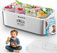 Suteck Stainless Steel Yogurt Maker with Adjustable Timer & Temp, 8 BPA-Free Glass Jars (48oz) for Greek Yogurt