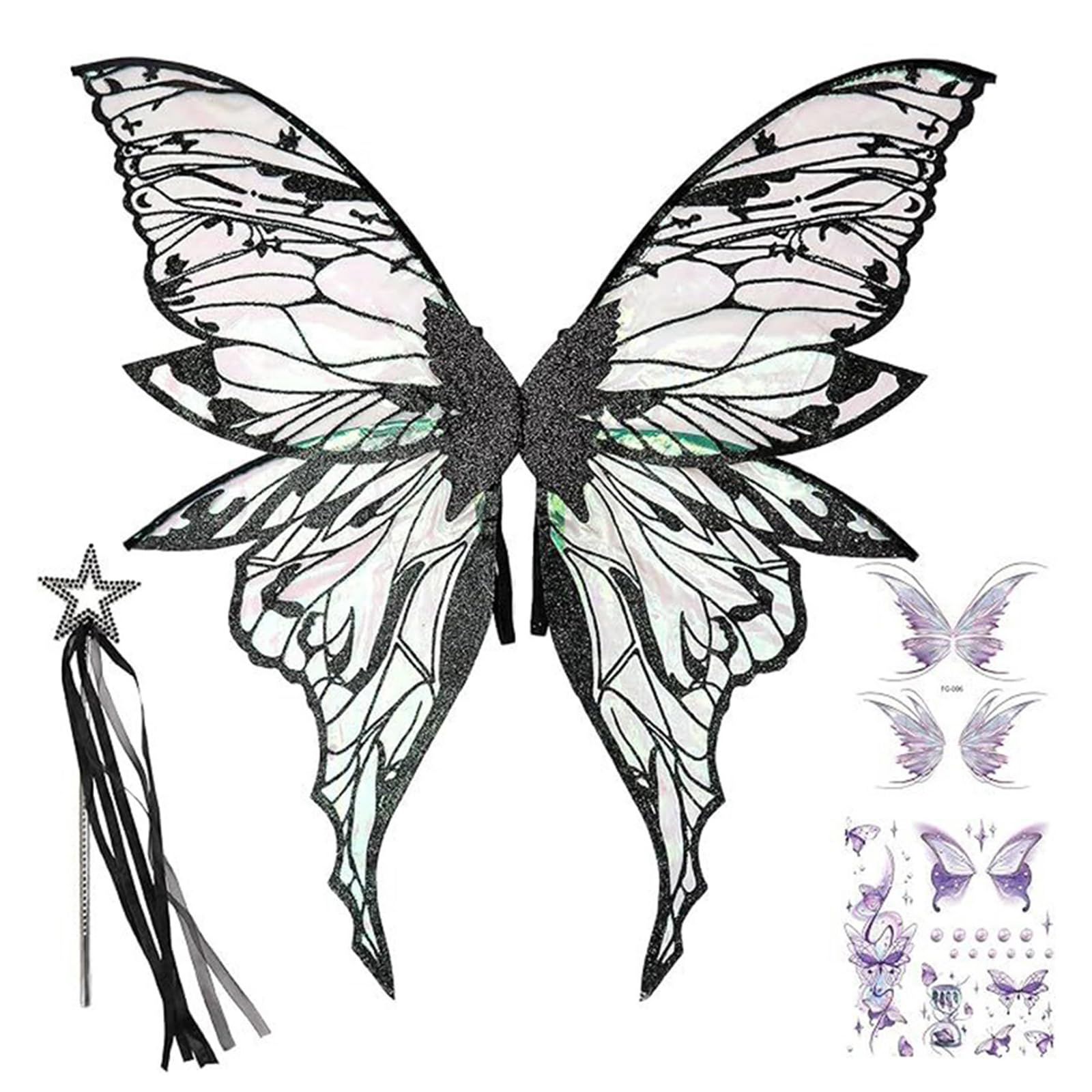 ESSECMBS 3pcs Halloween Butterfly Wing Set for Women Star Wand Fairy Wings Stickers