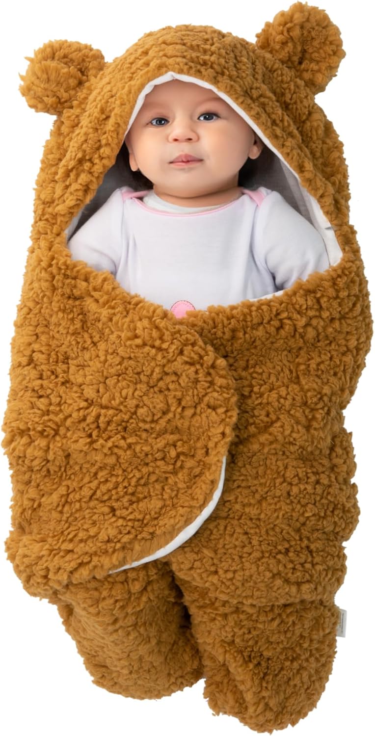 CUQOO Super Soft Newborn Baby Swaddle Suit in Brown Warm Thermal