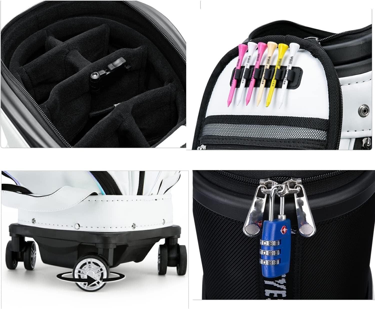 Golf Bag, Professional Golf Bag, Golf Stand Bag Travel Golf Club Bags for Men & Women, High-end Waterproof PU Leather Golf Cart Bag with 4 Universal Wheels (Grey : White)