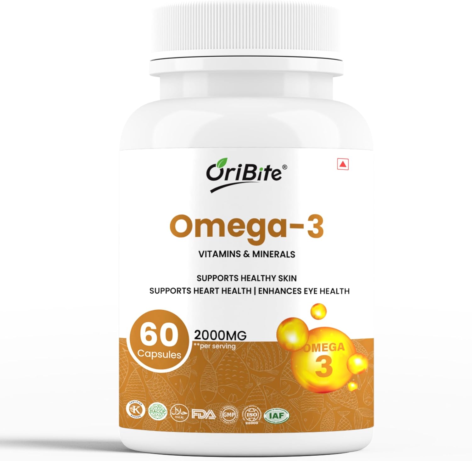 Omega-3 Fish Oil 2000mg – Supports Heart, Skin & Eye Health – 60 Softgel Capsules with EPA & DHA – Burpless Premium Fish Oil Supplement