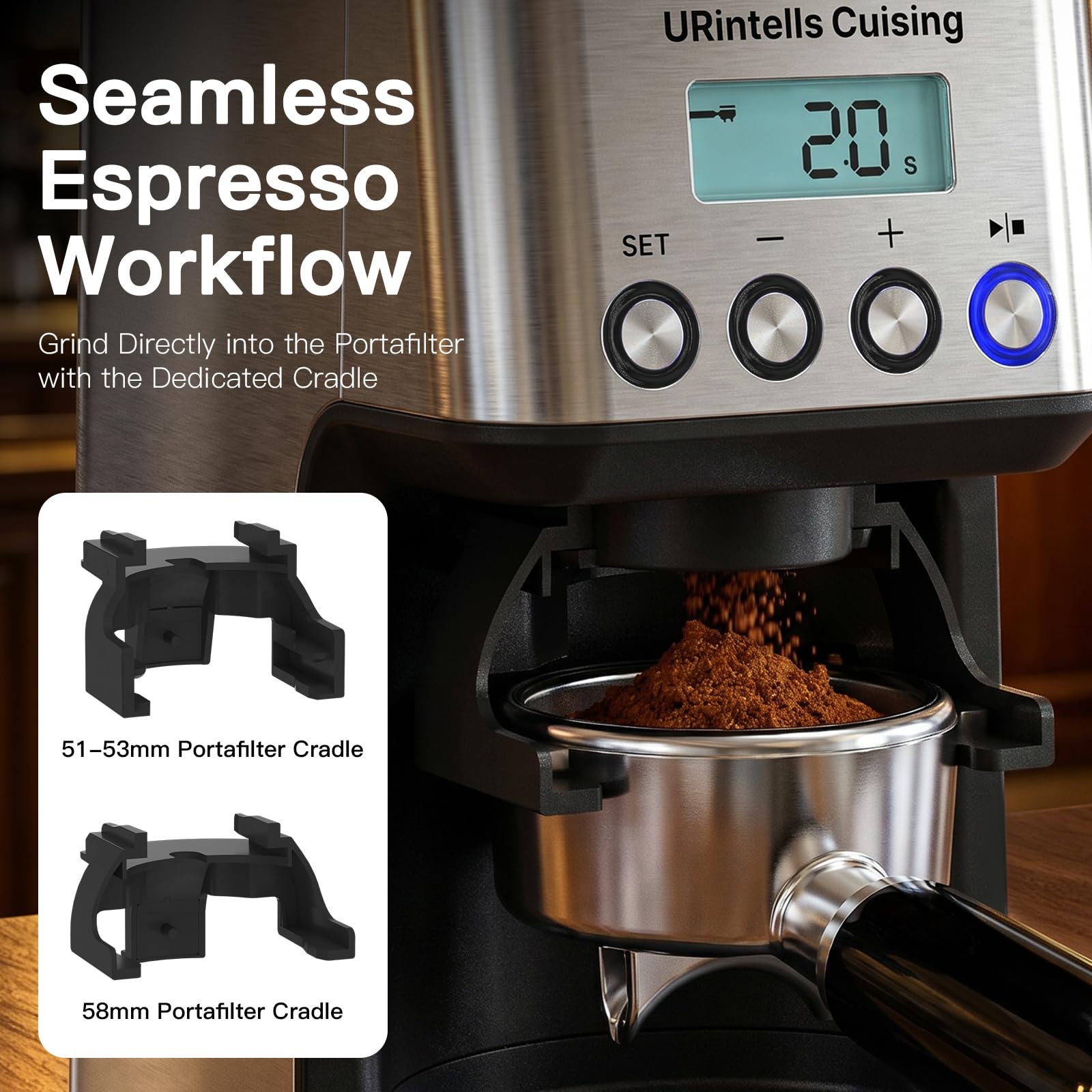 URintell młynek do espresso do gotowania, mielony młynek do kawy z 51 ustawieniami mielenia, precyzyjnym timerem, młynek do kawy ze stali nierdzewnej z łatwym czyszczeniem, antystatyczną konstrukcją i