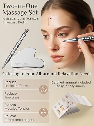 Miniatura 2 de Rena Chris Acupuncture Pen, Manual Reflexology Tools for Muscle Tension and Pain Relief, Acupressure Pen and Stainless Steel Gua Sha Set with
