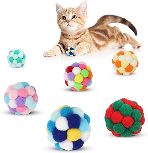 Miniatura 8 de TUSATIY Pelotas de juguete para gatos con campanas, 3 unidades, bolas de pompones de color para gatos, bolas brillantes de oropel, juguete