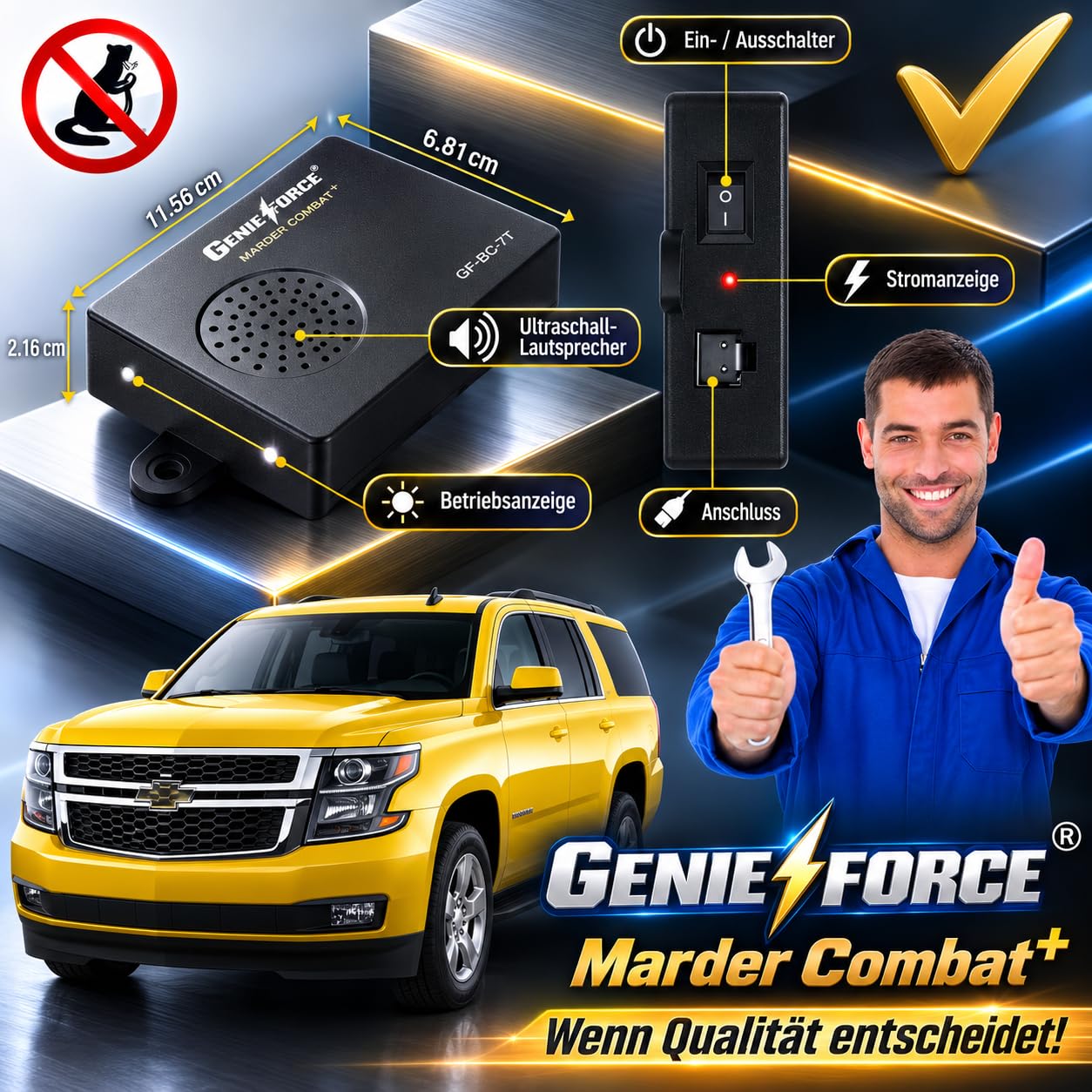 Genieforce [2 Set] Marder Combat+ Marderschutz, Marderschreck Ultraschallgerät, Marderabwehr fur Autos und Kraftfahrzeuge - GF-T7-5X
